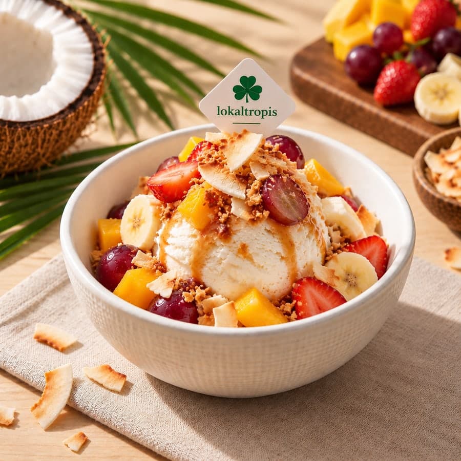Coconut Cloud Mix Fruits — coconut ice cream with mixed fresh fruits.
